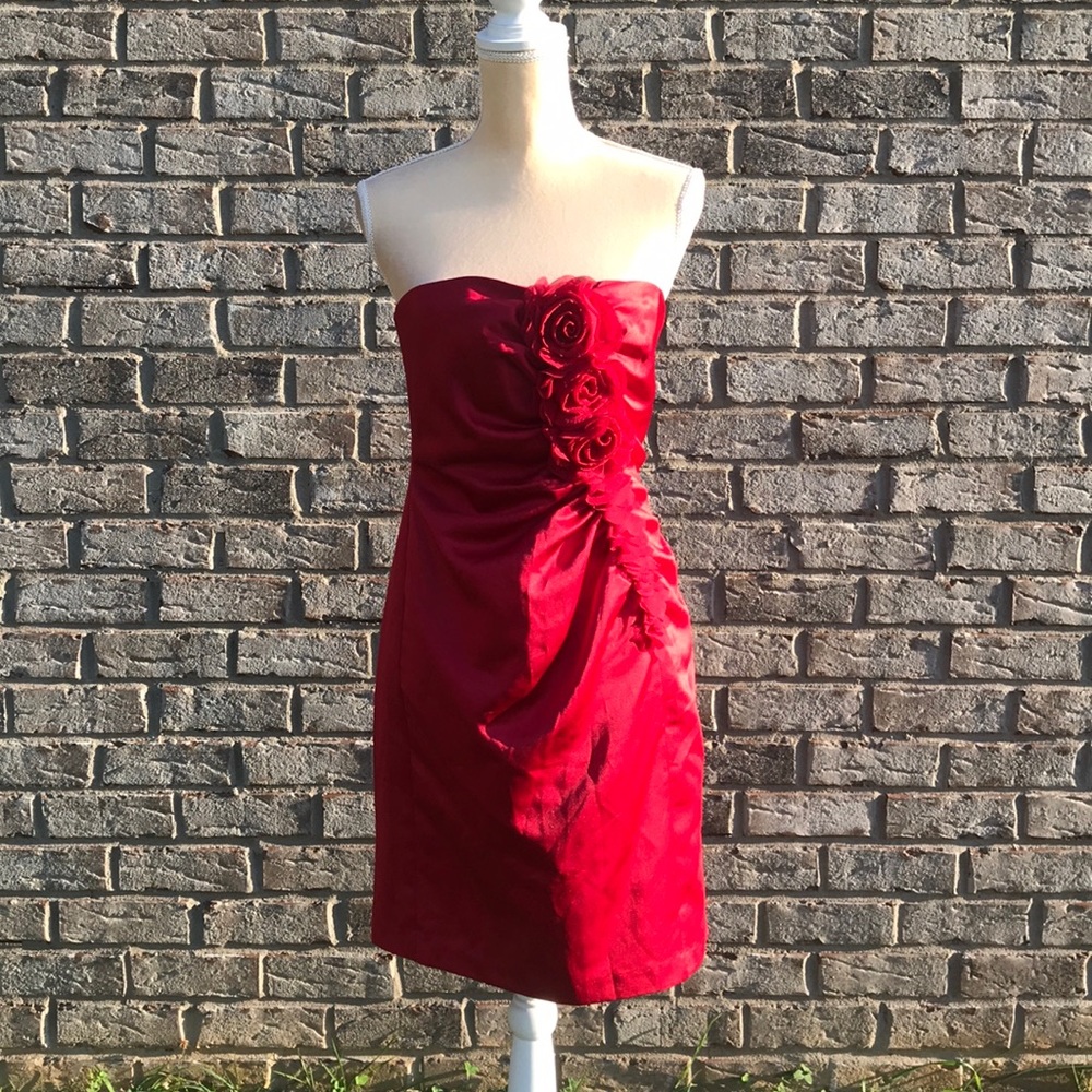 Size 8 Red Strapless Dress by David’s Bridal